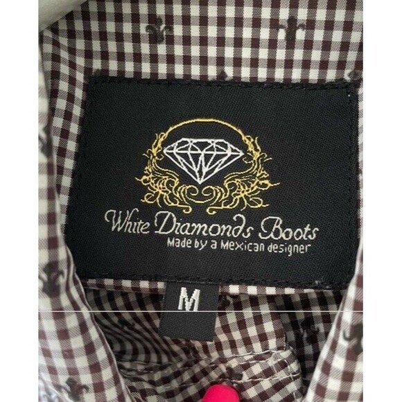 White Diamonds Boots Long Sleeve Snap Shirt Brown Western Wear MEDIUM - Picture 4 of 8